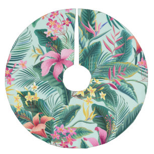 Saia Para Árvore De Natal De Poliéster Hibisco Tropical: Padrão Floral Sem Costura