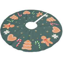 Saia Para Árvore De Natal De Poliéster Holiday gingerbread cookies Dark Green Tree Skirt