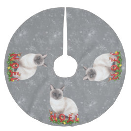 Saia Para Árvore De Natal De Poliéster Holiday Siamese Cats Watercolor
