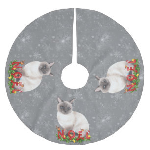Saia Para Árvore De Natal De Poliéster Holiday Siamese Cats Watercolor