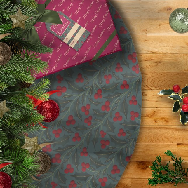 Saia Para Árvore De Natal De Poliéster Holly Berries Christmas (Criador carregado)