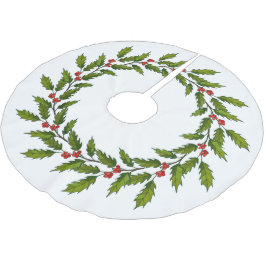Saia Para Árvore De Natal De Poliéster Holly Berries Design de Árvore de Natal