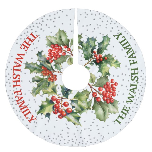 Saia Para Árvore De Natal De Poliéster Holly e Faux Glitter (Frente)