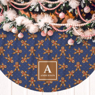 Saia Para Árvore De Natal De Poliéster Homem de gengibre azul marinho monograma Natal