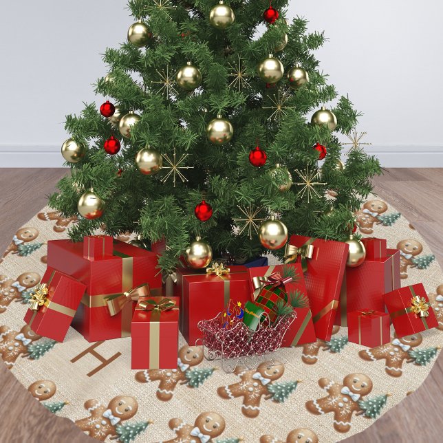 Saia Para Árvore De Natal De Poliéster Homem-pão-de-gengibre da família Beige burlap (Criador carregado)