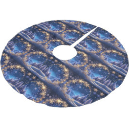 Saia Para Árvore De Natal De Poliéster Hora mágica de Natal - Flocos de neve ouro em azul