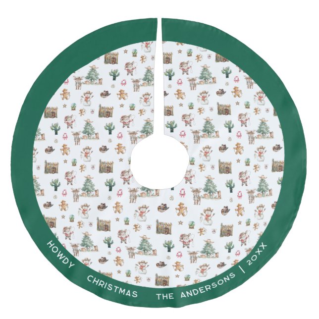 Saia Para Árvore De Natal De Poliéster Howdy Christmas | Western Personalizado divertido (Frente)