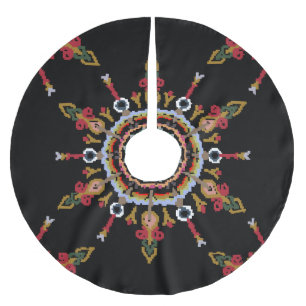 Saia Para Árvore De Natal De Poliéster Ikat Damask Red Green Vintage