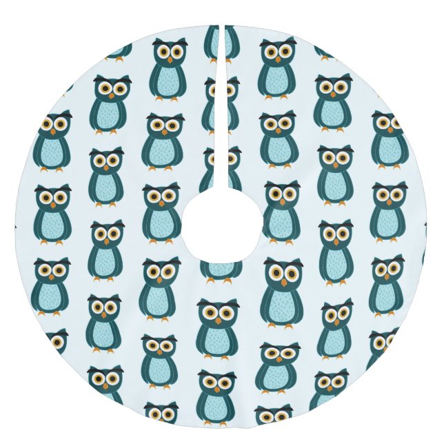 Saia Para Árvore De Natal De Poliéster Ilustração Blue Owl (Frente)