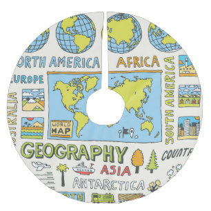 Saia Para Árvore De Natal De Poliéster Ilustração da Geografia da Vintagem Desenhada à Mã