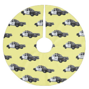 Saia Para Árvore De Natal De Poliéster Ilustração de desenho animado de carro da polícia