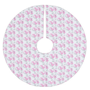 Saia Para Árvore De Natal De Poliéster Imagem de desenho animado rosa-claro flamingo trio