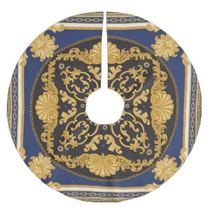 Saia Para Árvore De Natal De Poliéster Impressão Bandana: Azul Negro Dourado.