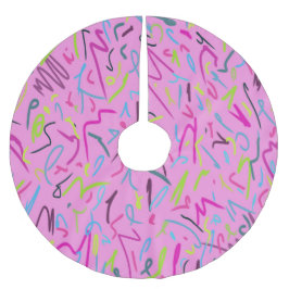 Saia Para Árvore De Natal De Poliéster impressão de 80s Vintage em rosa