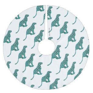 Saia Para Árvore De Natal De Poliéster Impressão de Leopardo Negro e Teal