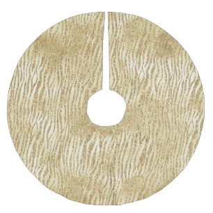 Saia Para Árvore De Natal De Poliéster Impressão de Zebra com Glam Glitter Dourado