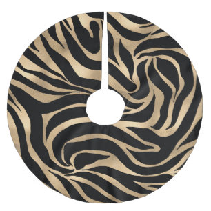 Saia Para Árvore De Natal De Poliéster Impressão em Black Zebra Dourada Metálica Elegan