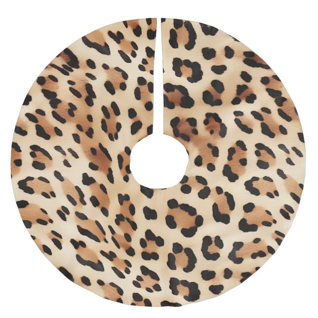 Saia Para Árvore De Natal De Poliéster Impressão Leopardo Branco Chic Brown (Frente)
