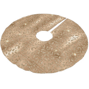 Saia Para Árvore De Natal De Poliéster Impressão Leopardo com Glitter Dourada