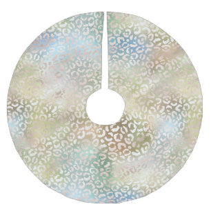 Saia Para Árvore De Natal De Poliéster Impressão Leopardo Dourada Aqua