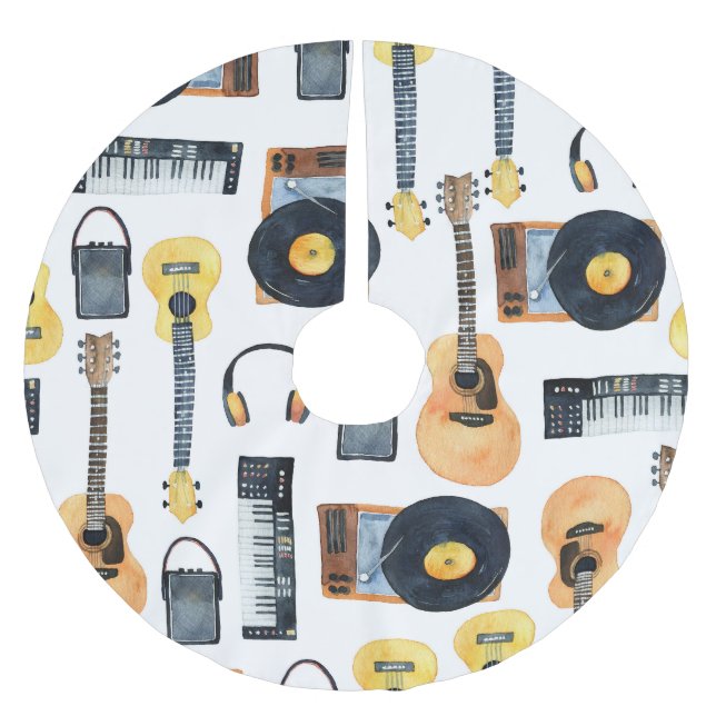Saia Para Árvore De Natal De Poliéster Instrumentos Musicais: Aquarela Sem Costura (Frente)