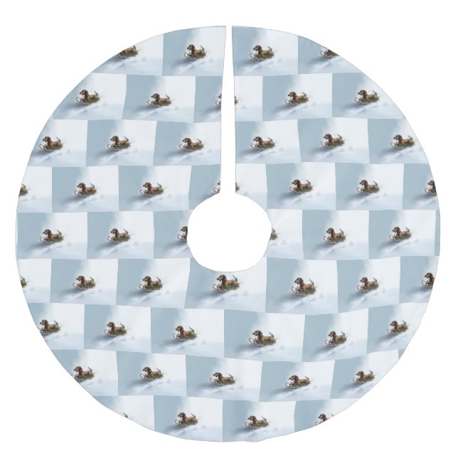 Saia Para Árvore De Natal De Poliéster Inverno de neve de Natal Dachshund (Frente)