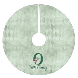 Saia Para Árvore De Natal De Poliéster Inverno Floral Ilustrado - Letra O Personalizada