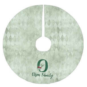 Saia Para Árvore De Natal De Poliéster Inverno Floral Ilustrado - Letra O Personalizada