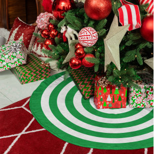 Saia Para Árvore De Natal De Poliéster Kelly Verde e Círculos Concêntricos Brancos