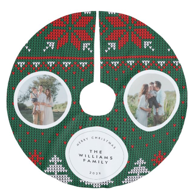 Saia Para Árvore De Natal De Poliéster Knitted Sweater Pattern Family Photo (Frente)