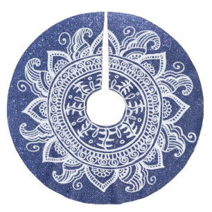 Saia Para Árvore De Natal De Poliéster Lace de flocos de neve da árvore de Natal azul