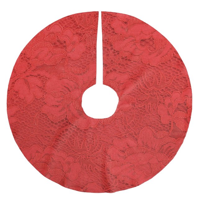 Saia Para Árvore De Natal De Poliéster Lace vermelho elegante, textura perfeita (Frente)