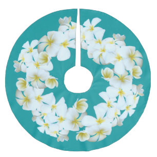 Saia Para Árvore De Natal De Poliéster Lagoa Azul Plumeria Tropical Plumeria Árvore de Na