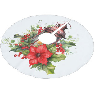 Saia Para Árvore De Natal De Poliéster Lanterna de Natal Vermelho Poinsettia e Pinheiro