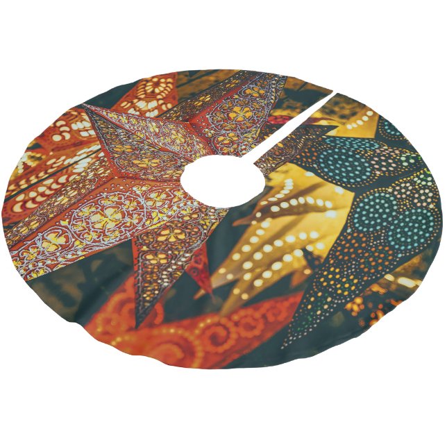 Saia Para Árvore De Natal De Poliéster Lanternas Estrelas (Inclinado)