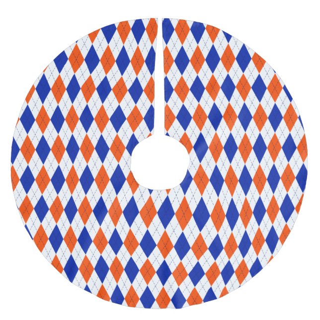 Saia Para Árvore De Natal De Poliéster Laranja e Blue Diamond Argyle (Frente)