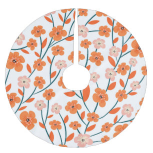 Saia Para Árvore De Natal De Poliéster Laranja Floral Pastel Branco Sem Costura