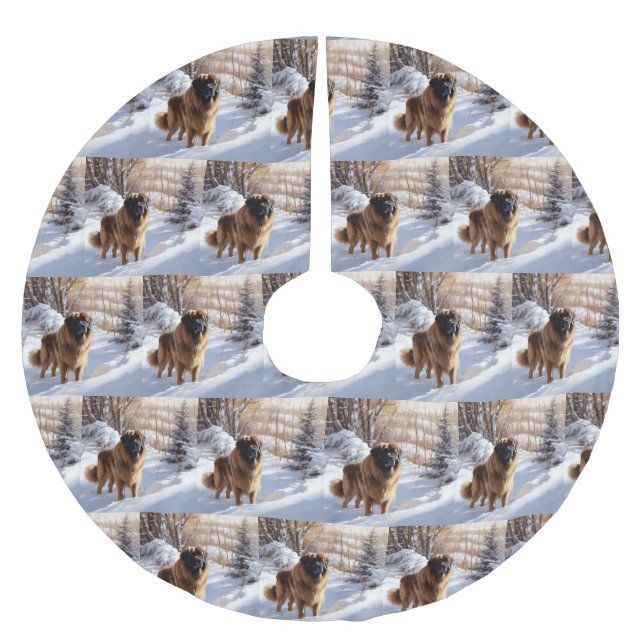 Saia Para Árvore De Natal De Poliéster Leonberger Deixa-O Neve Natal (Frente)