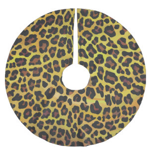 Saia Para Árvore De Natal De Poliéster Leopardo Brown e Impressão Amarelo