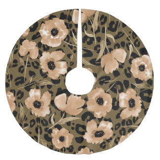 Saia Para Árvore De Natal De Poliéster Leopardo Floral de Aquarela: Padrão Sem Fim
