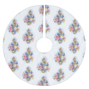 Saia Para Árvore De Natal De Poliéster Limpa de árvore com rosas cor-de-rosa