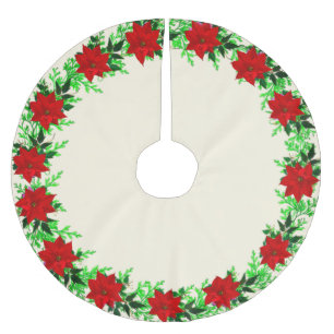 Saia Para Árvore De Natal De Poliéster Linda grinalda de flores de poinsétia sobre champa