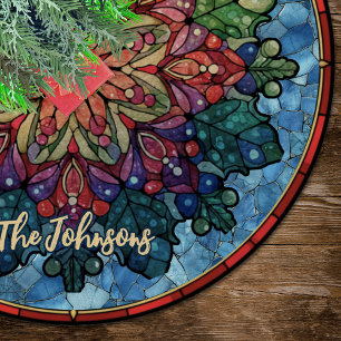 Saia Para Árvore De Natal De Poliéster Lindo mandala de vitral personalizado de Natal