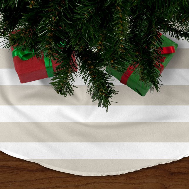 Saia Para Árvore De Natal De Poliéster Linen Beige Preppy Stripes (Criador carregado)