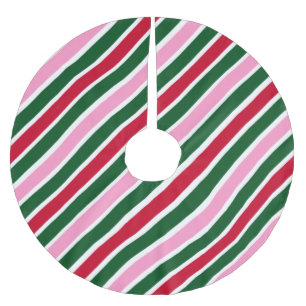 Saia Para Árvore De Natal De Poliéster Listras de Bala de Natal Rosa Verde e Vermelha