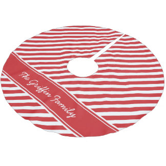 Saia Para Árvore De Natal De Poliéster Listras de Preppy Vermelho e Branco com Monograma