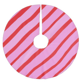 Saia Para Árvore De Natal De Poliéster Listras diagonais rosa e vermelho