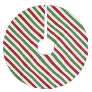 Saia Para Árvore De Natal De Poliéster Listras diagonais vermelhas, brancas e verdes
