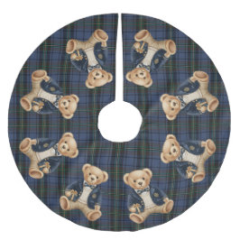 Saia Para Árvore De Natal De Poliéster Luxe Preppy Plaid Teddy Bear