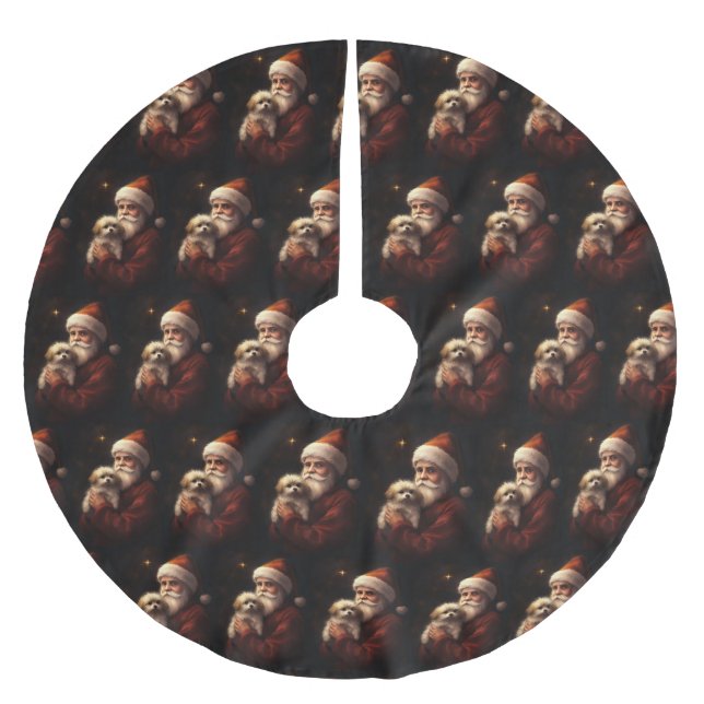 Saia Para Árvore De Natal De Poliéster Maltês com Papai Noel Natal Festivo (Frente)